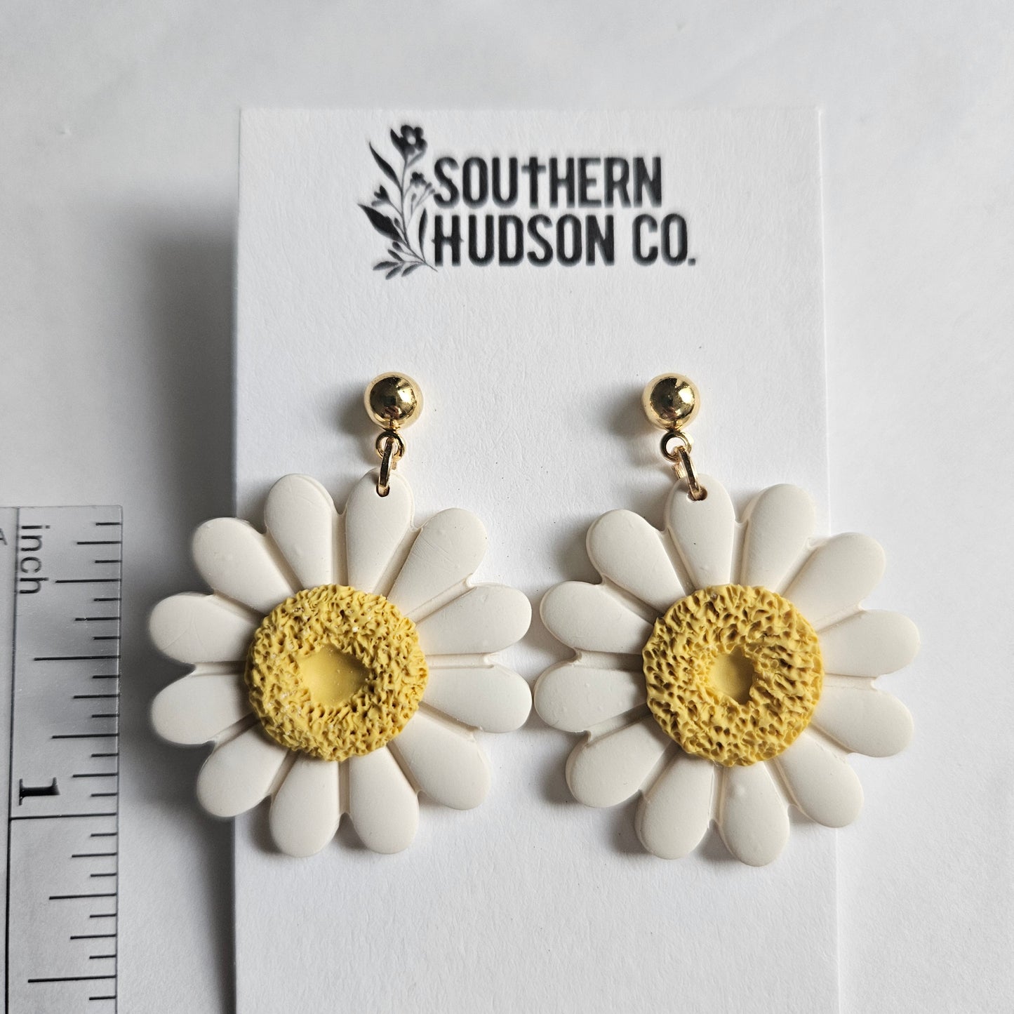 Daisy Off White Ball Post Polymer Clay Earring