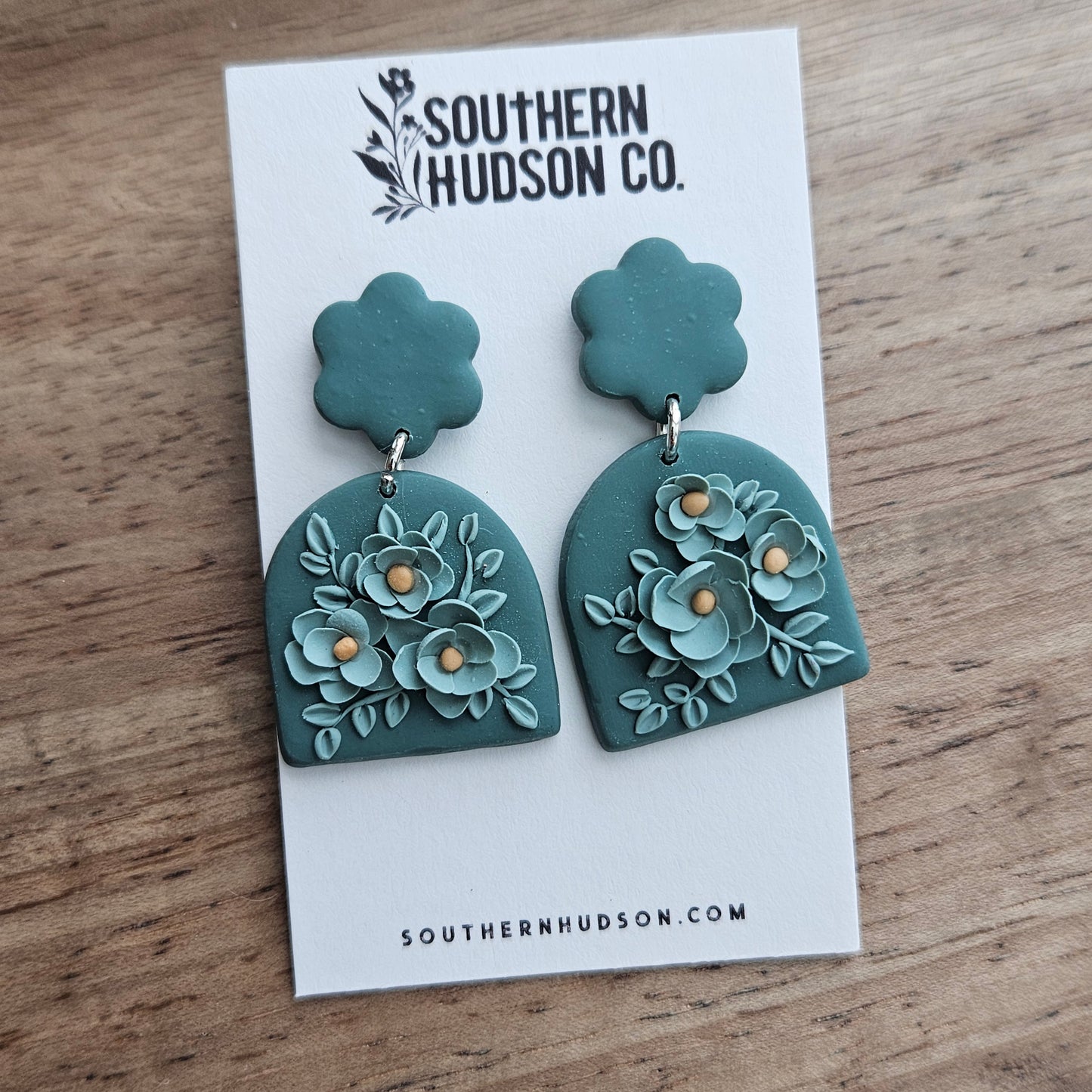 Teal Floral Mustard Seeds Stud Earrings