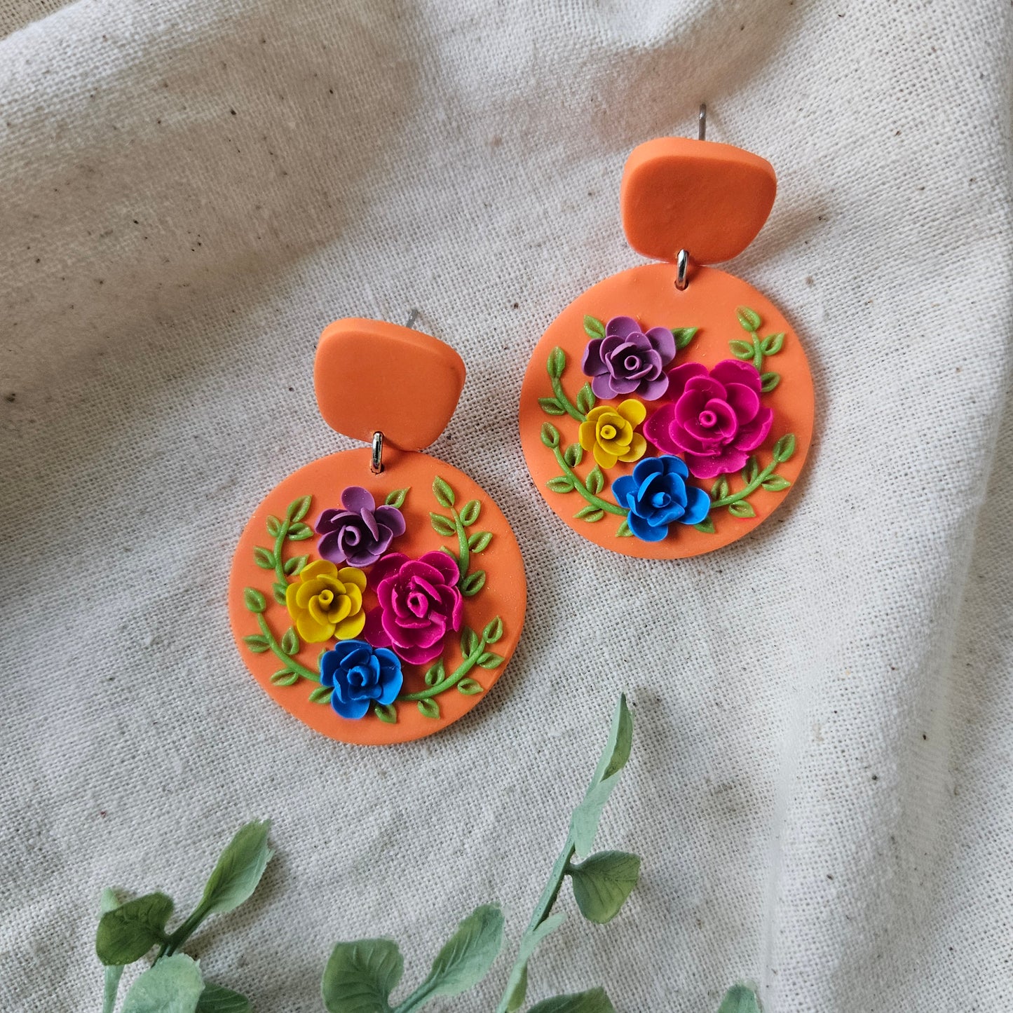 Multi Floral Fiesta Handmade Polymer Clay Stud Earrings