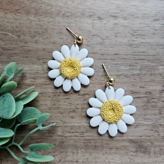 Daisy Off White Ball Post Polymer Clay Earring