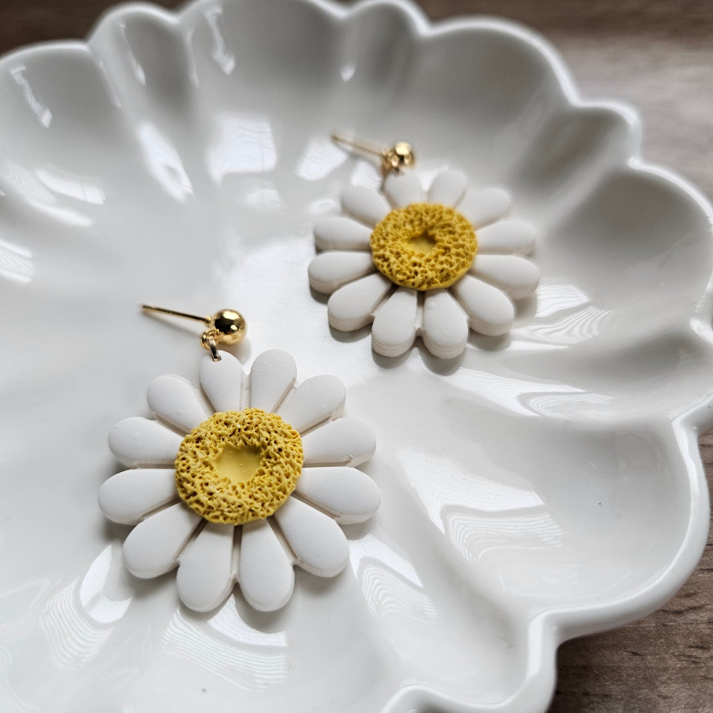 Daisy Off White Ball Post Polymer Clay Earring