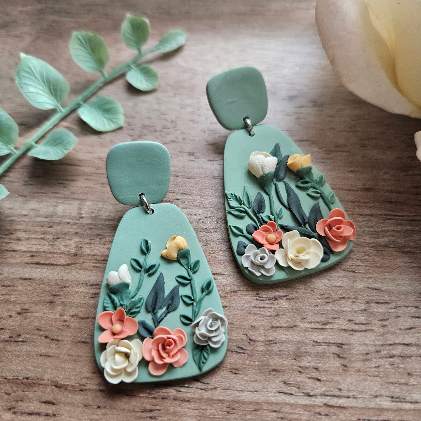 Peachy Garden Handmade Polymer Clay Stud Earrings