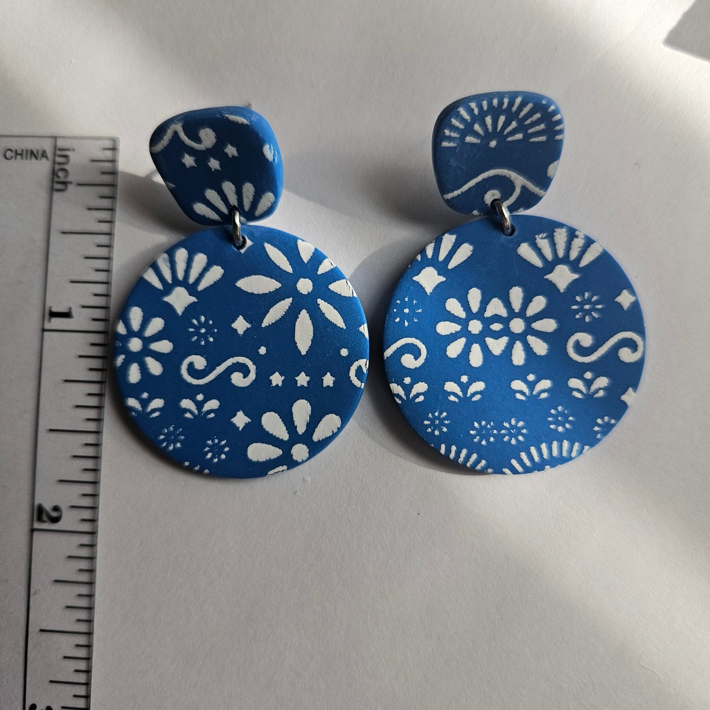 Blue Pattern Stud Polymer Clay Earrings