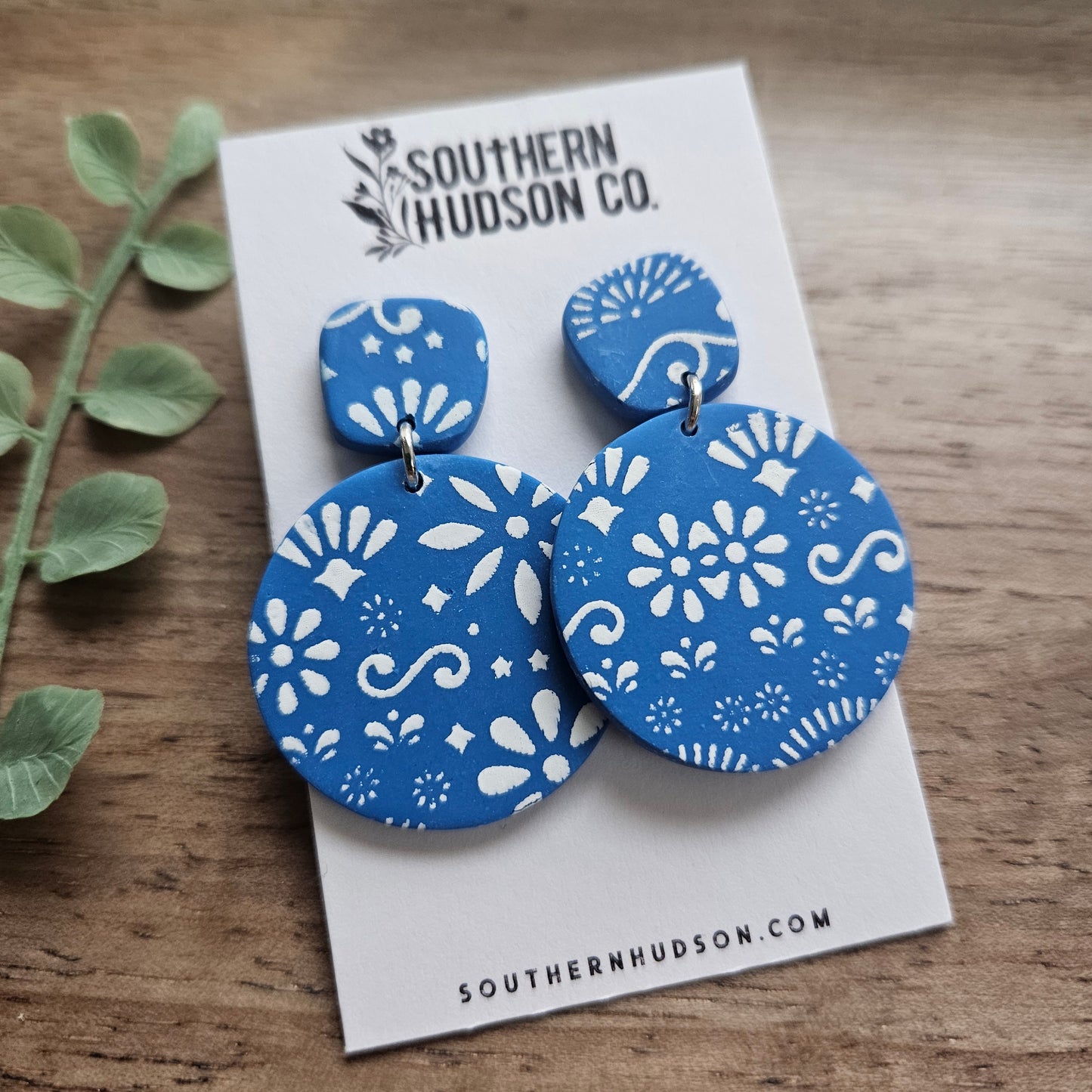 Blue Pattern Stud Polymer Clay Earrings