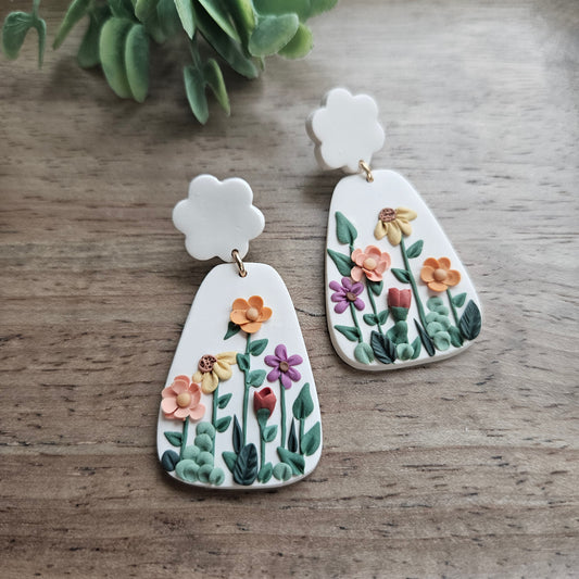 Wildflowers Off White Stud Polymer Clay Earrings