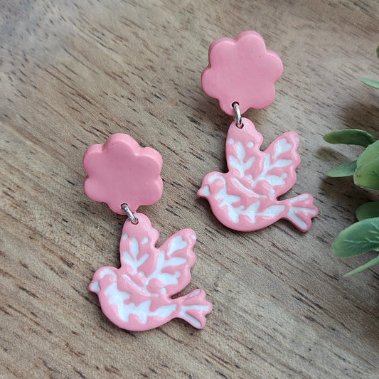 Pink Fowl Clay Stud Earrings