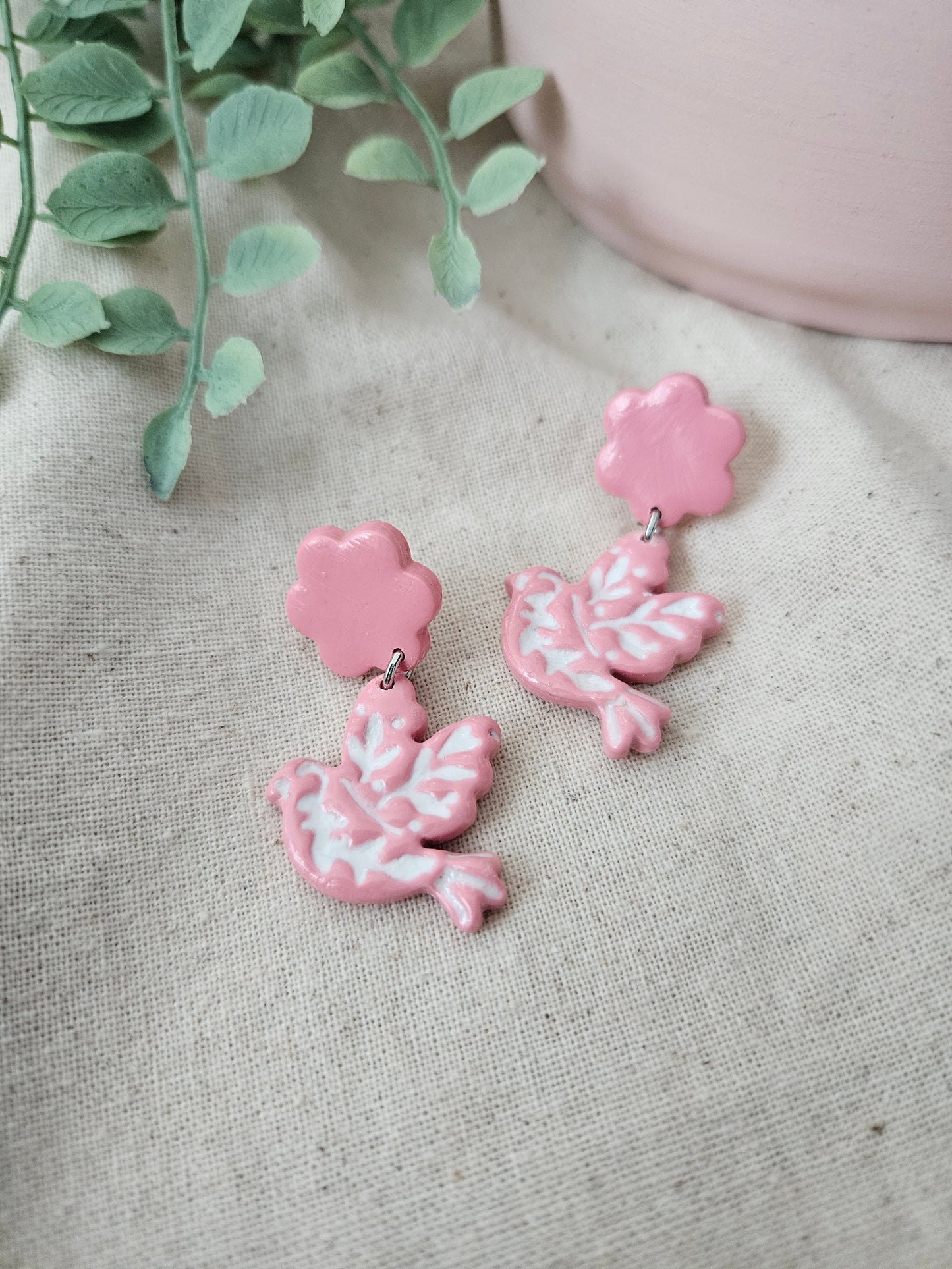 Pink Fowl Clay Stud Earrings