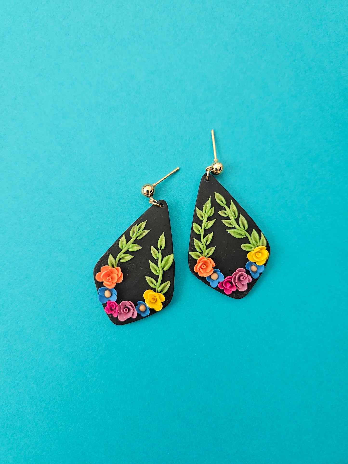 Fiesta Floral Black Post Ball Post Earrings