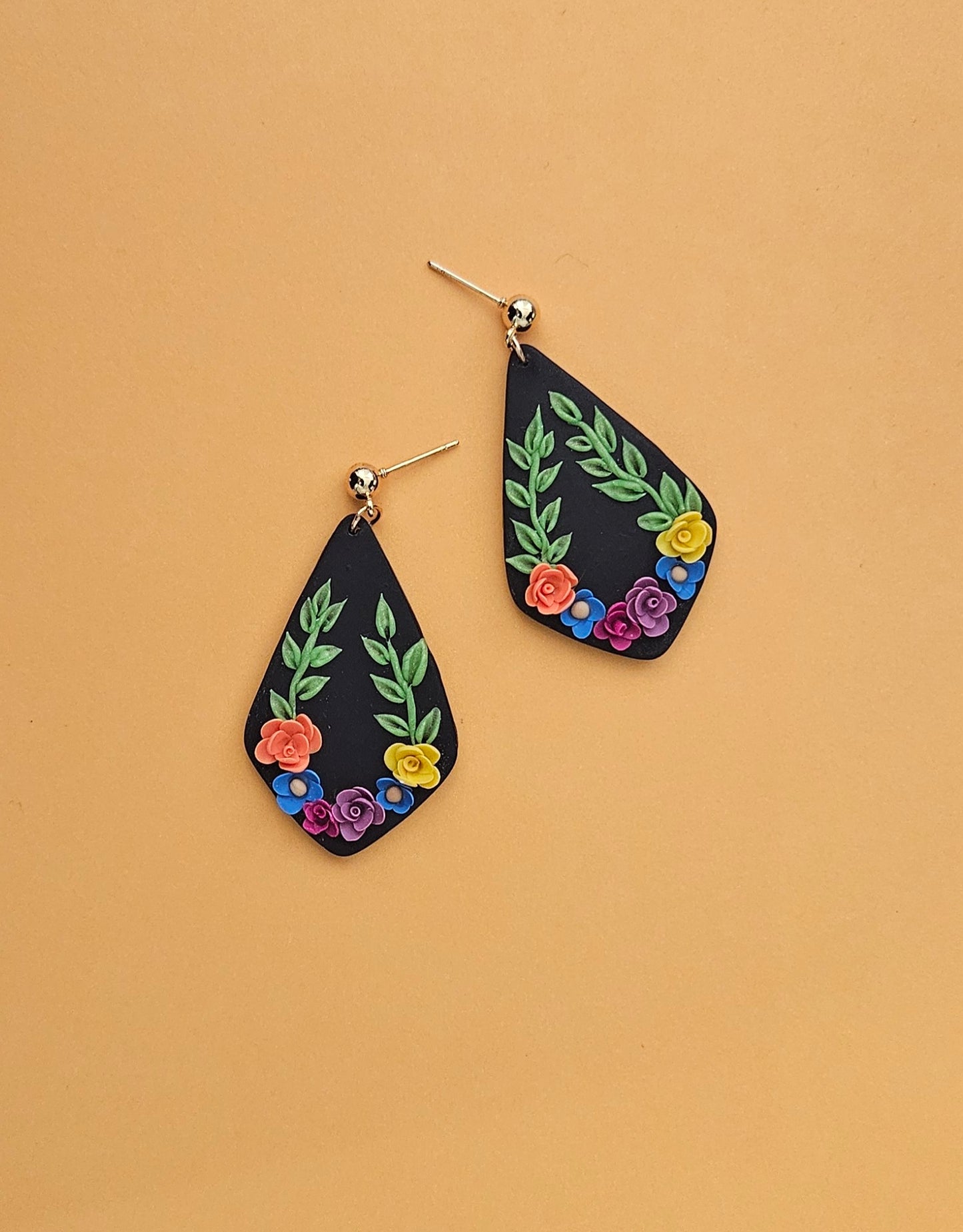 Fiesta Floral Black Post Ball Post Earrings