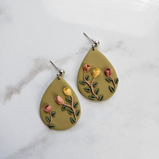 Tulips Polymer Clay Ball Post Stud Earrings