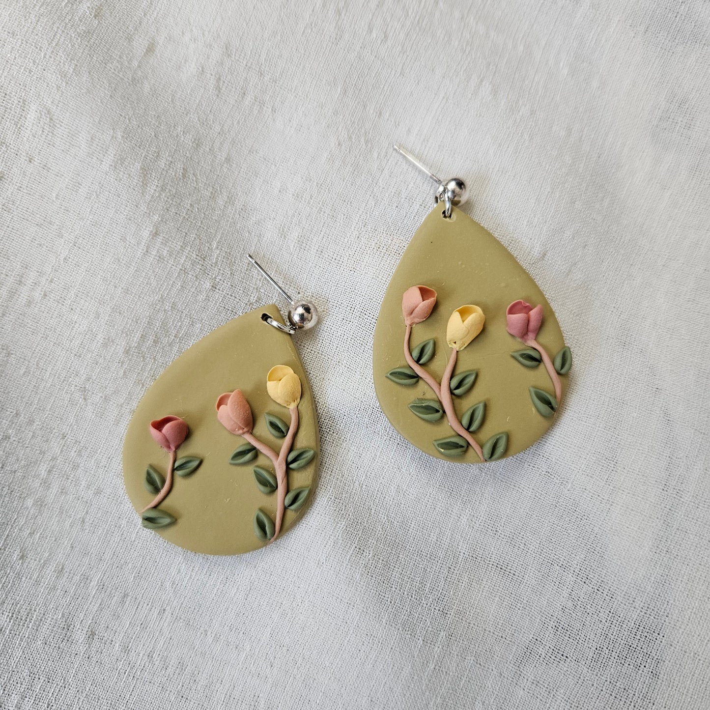 Tulips Polymer Clay Ball Post Stud Earrings