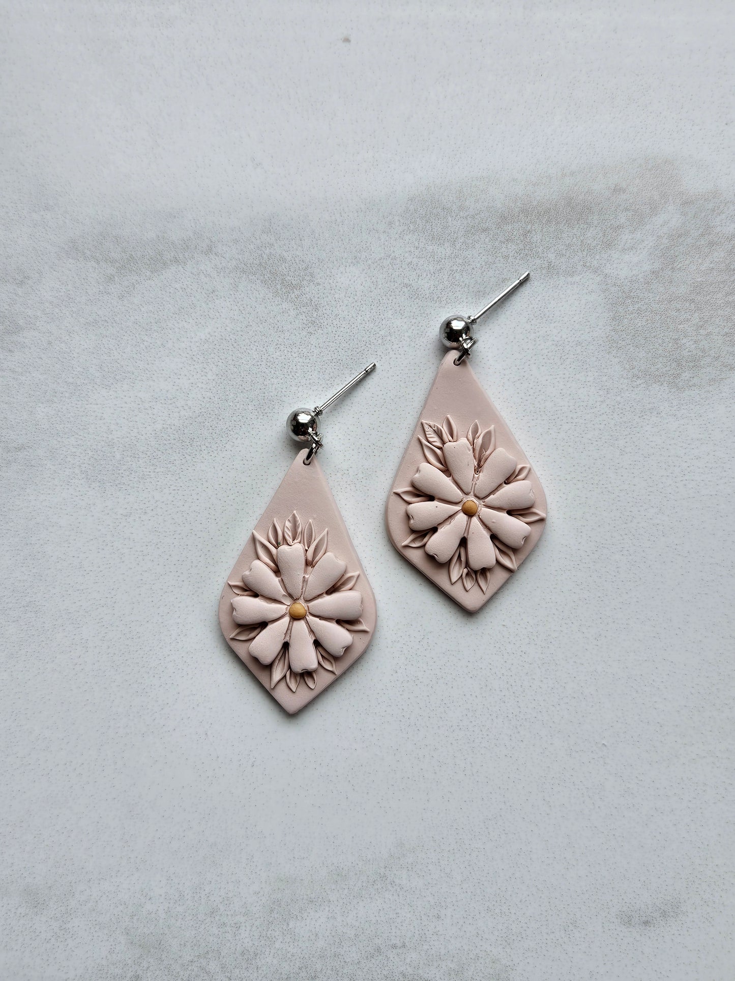 Mustard Seed Pastel Flower Handmade Polymer Clay Stud Earrings