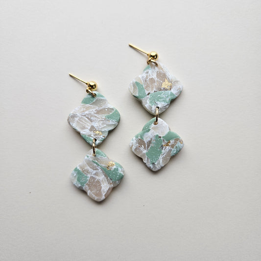 Turquoise Sea Faux Marble Polymer Clay Handmade Earrings